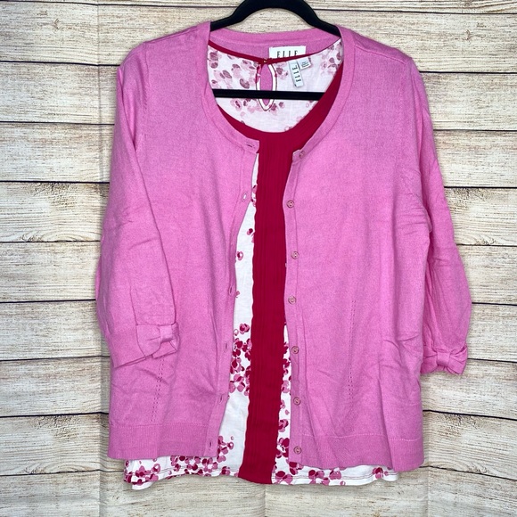 ELLE Pink Sweater & Sleeveless Floral Top Set XXL - Picture 3 of 8